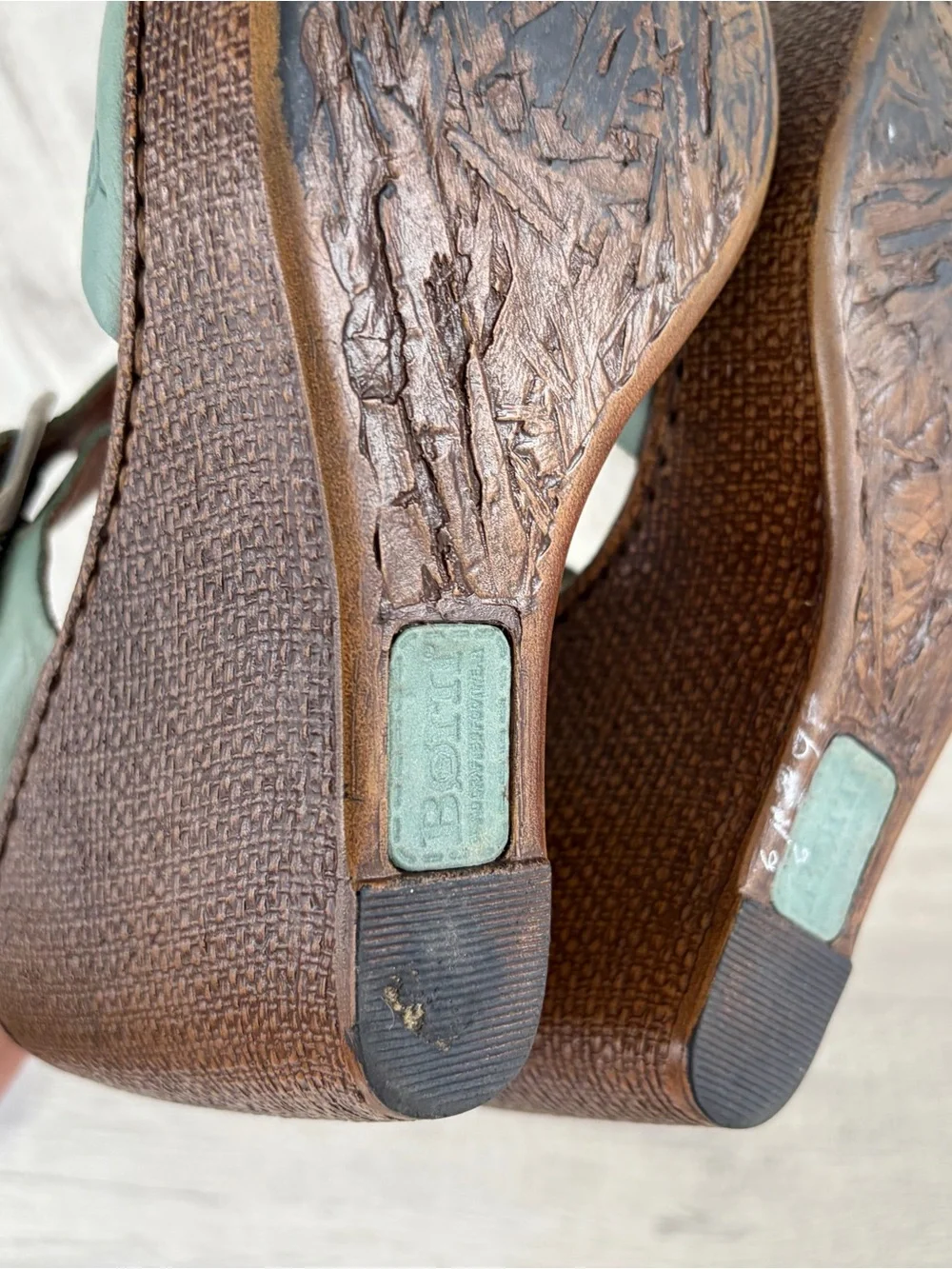 Born teal Wedge leather Sandals Basket weave heel women’s 8 Teal Blue Boho Beach